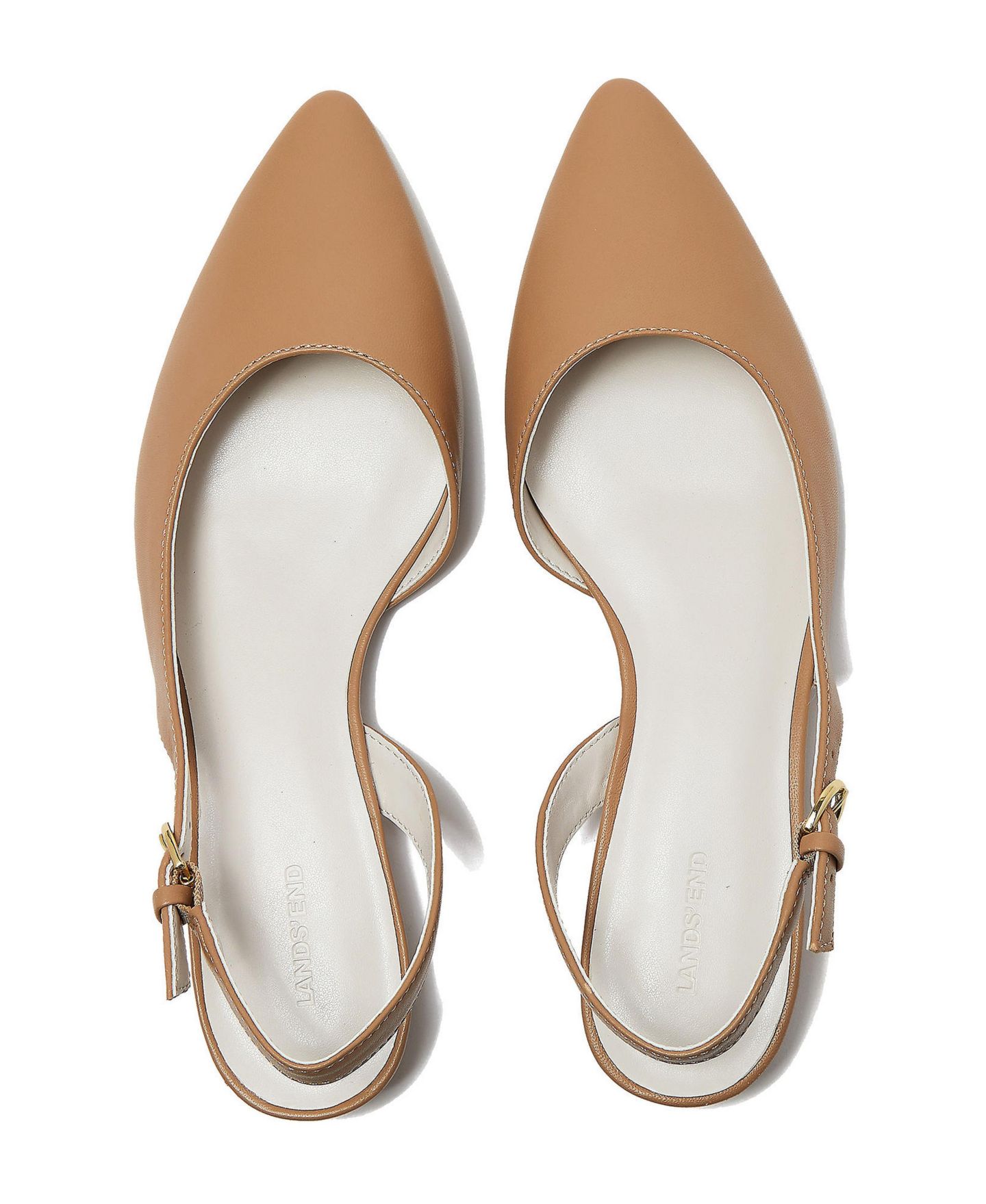 Женские туфли Lands' End Leather Slingback Low Heels, цвет: Миндальный бисквитный кожаный — фото 2