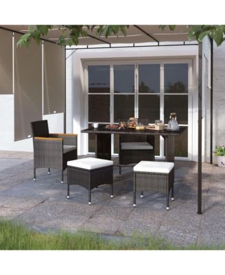 4 Piece Patio Chair and Stool Set Poly Rattan Black