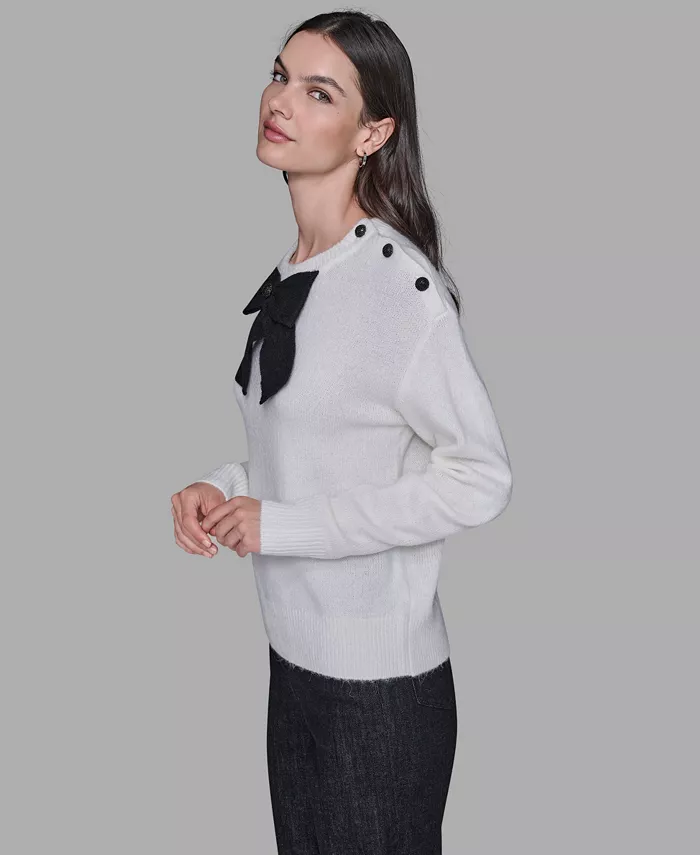 Women's Big Bow Applique Long Sleeve Sweater - thumbnail 3