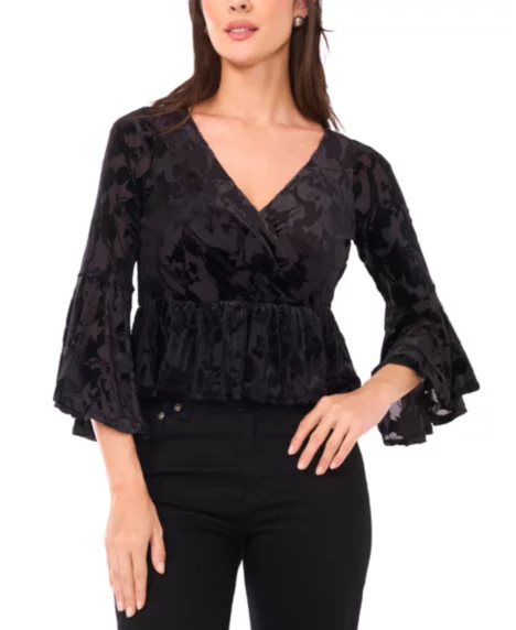 Petite Bell Sleeve Peplum Top - Rich Black
