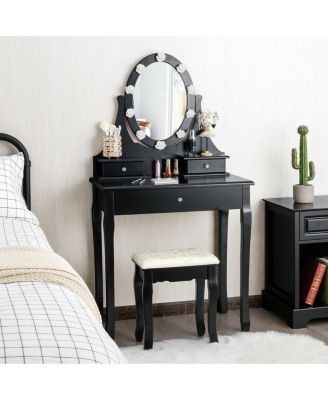 3 Drawers Lighted Mirror Vanity Dressing Table Stool Set