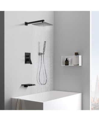 Wall Mount High Pressure 10&amp;#x22; Rain Shower Head and Handheld Spray with Tub Faucet and Valve