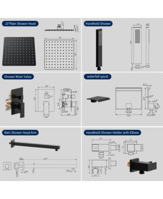 Wall Mount High Pressure 10&amp;#x22; Rain Shower Head and Handheld Spray with Tub Faucet and Valve