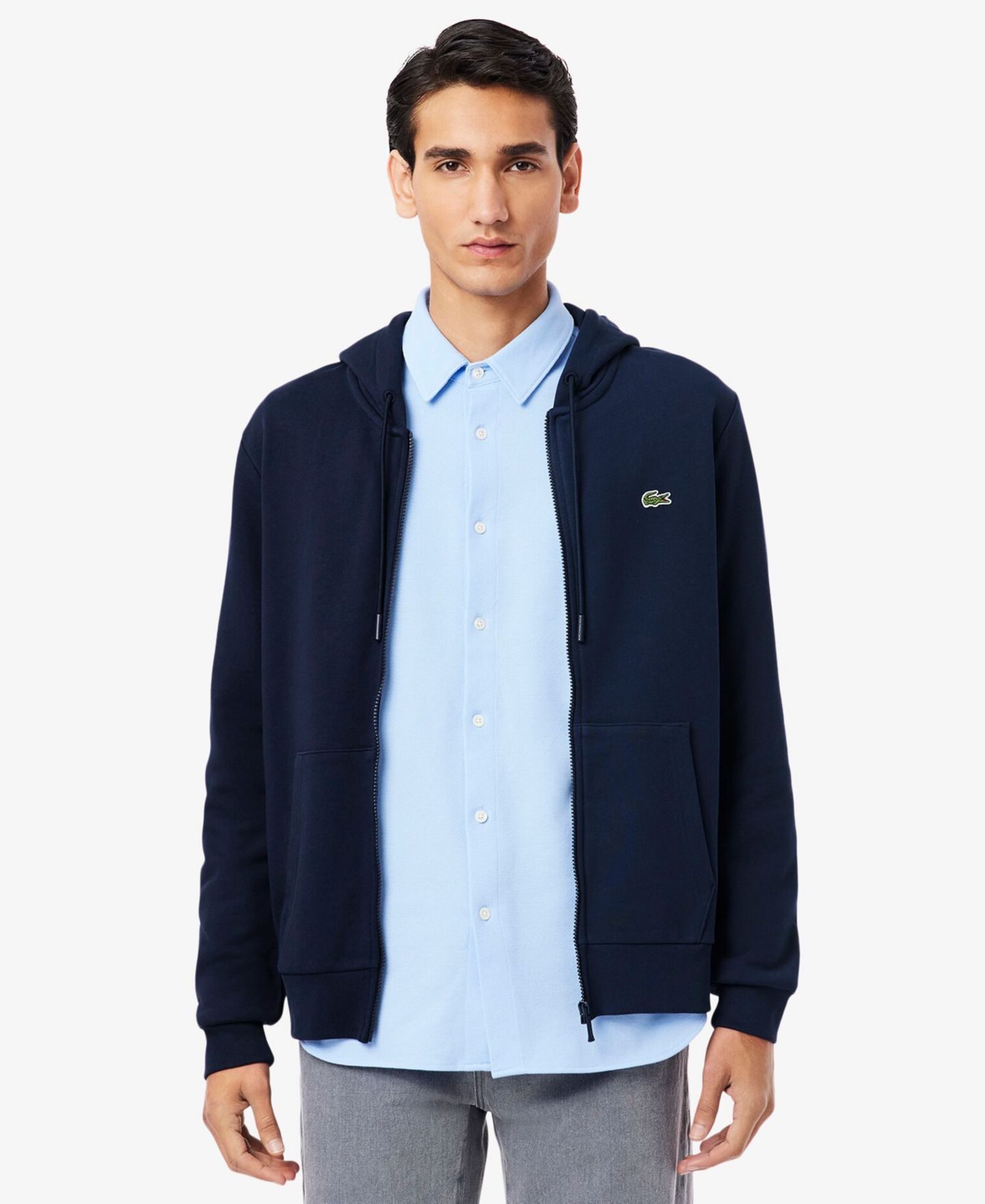 Мужское худи Lacoste Zip-Up Fleece, цвет: Синий — фото 1