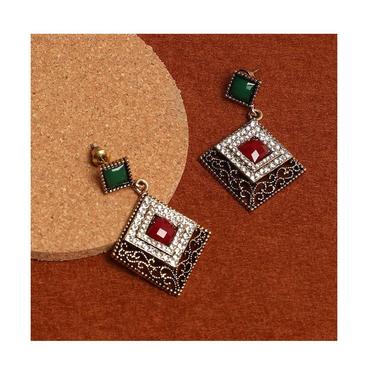 Sohi Multi Color Gold Plated Designer Stone Drop Earring For Women's In Brown