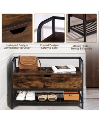 Entryway Storage Bench, 33 in Vintage Shoe Rack Bench with Storage Box, Shoe Storage Organizer Holds Up to 250 LB, Lift Top Shoe Storage Bench for Entryway,Bedroom, Closet, Hallway