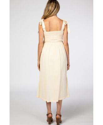 Maternity Navy Blue Smocked Tie Strap Midi Dress