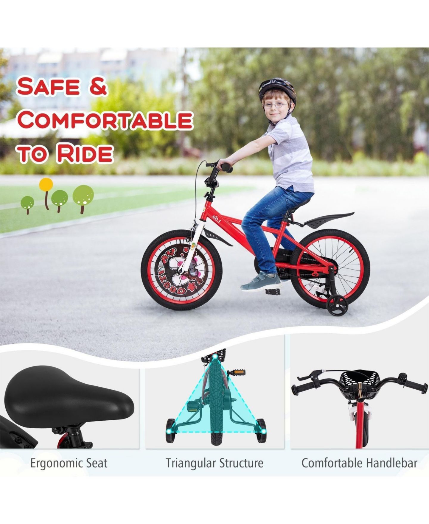 Детская игрушка HONGGE 18-Inch Adjustable Kids Bike with Dual Brake and Removable Storage Basket, Ages 4-8, цвет: Красный — фото 8