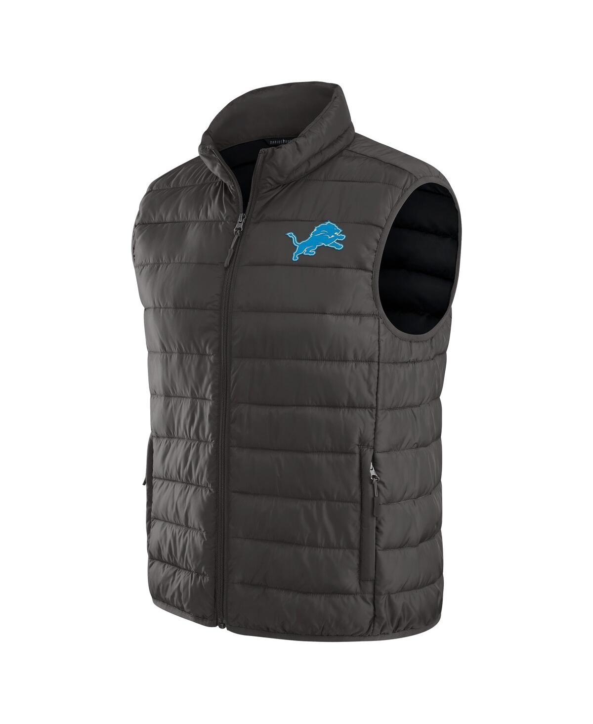 Fanatics Men's Charcoal Detroit Lions Packable Full-zip Vest With Travel Bag In Black