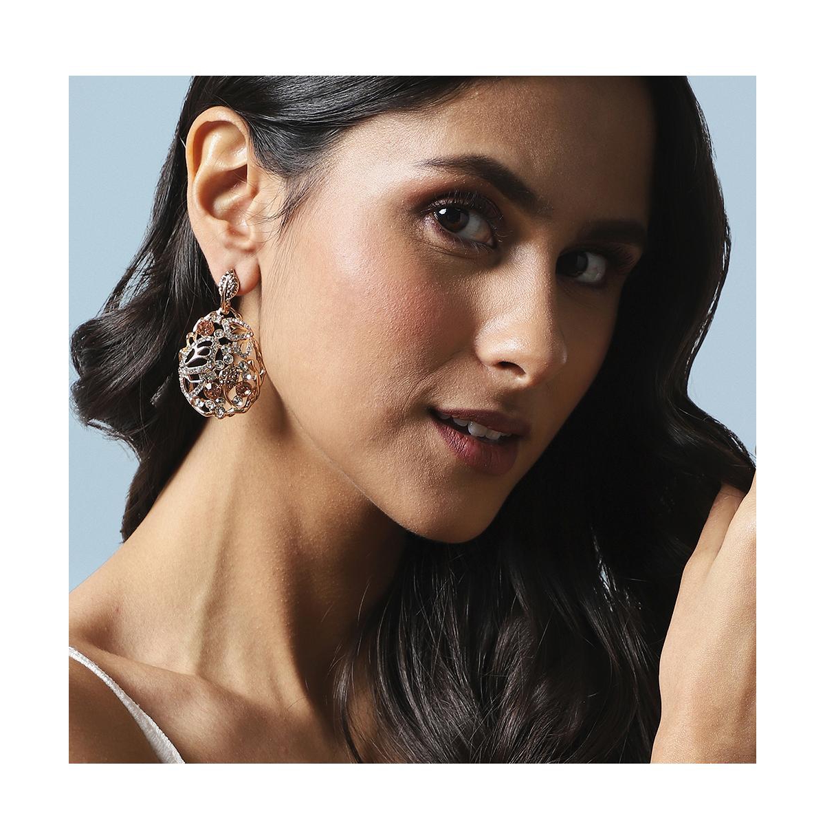 Sohi Abstract Leaf Drop Earrings In Brown