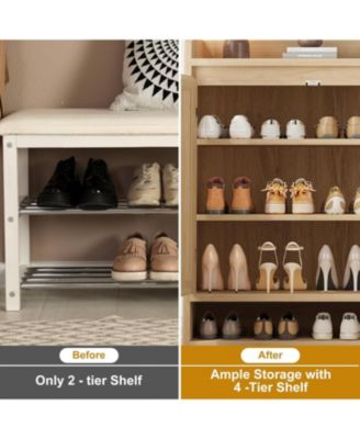 Rattan Shoe Cabinet with 2 Doors, 5-Tier Wooden Shoe Storage Organizer with Adjustable Shelves for Entryway, Hallway, Closet, Living Room,Natural Oak
