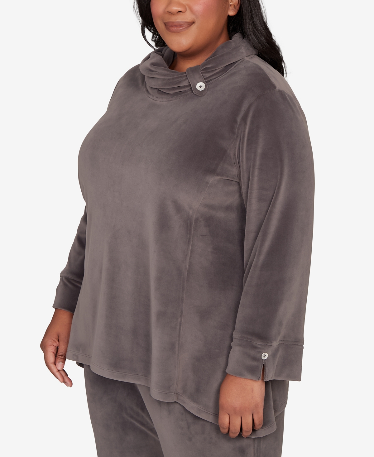 Alfred Dunner Plus Size Calm Luxe Cowl Neck Top In Gray