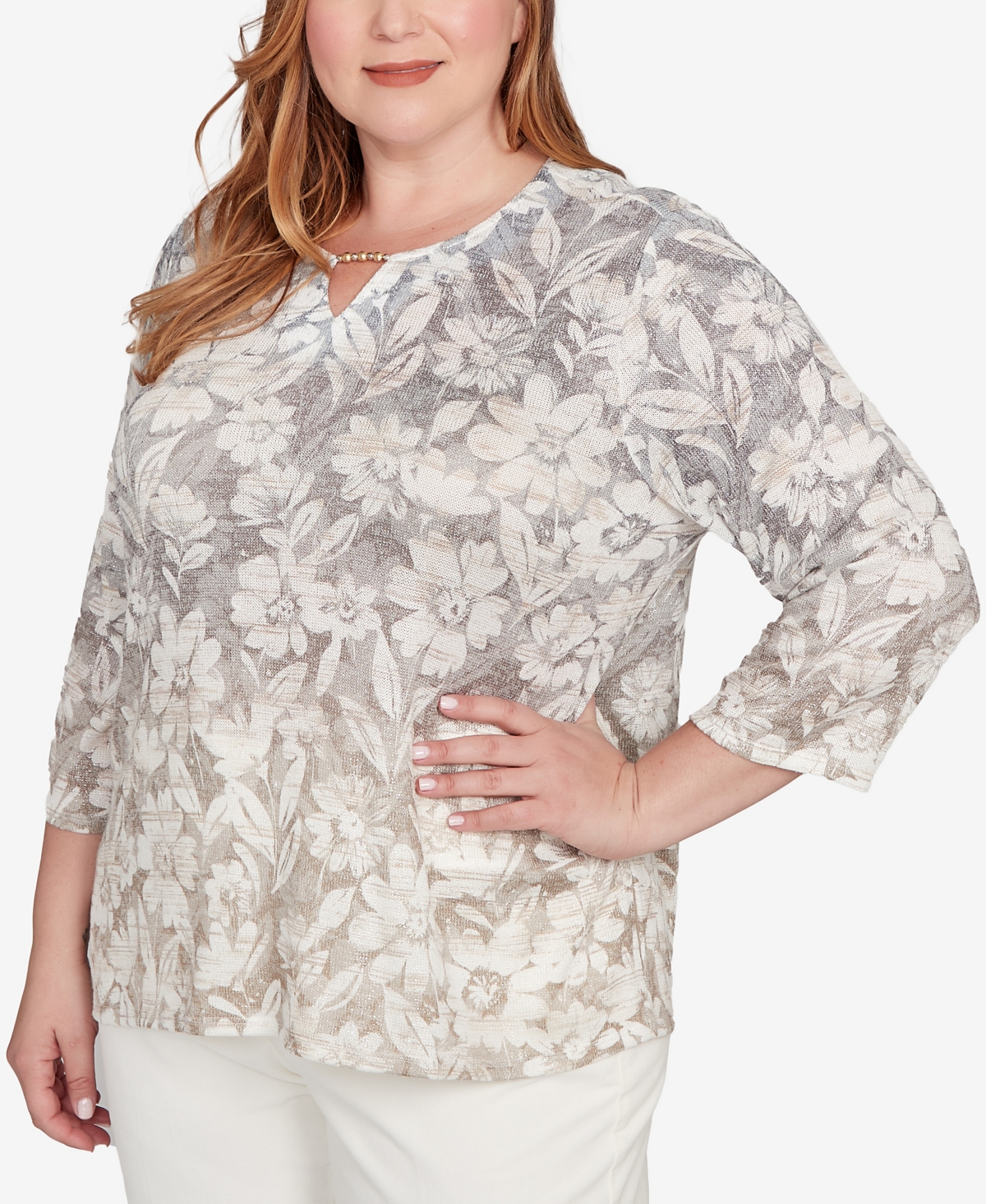 Alfred Dunner Plus Size Vienna Ombre Floral Knit Top In Multi