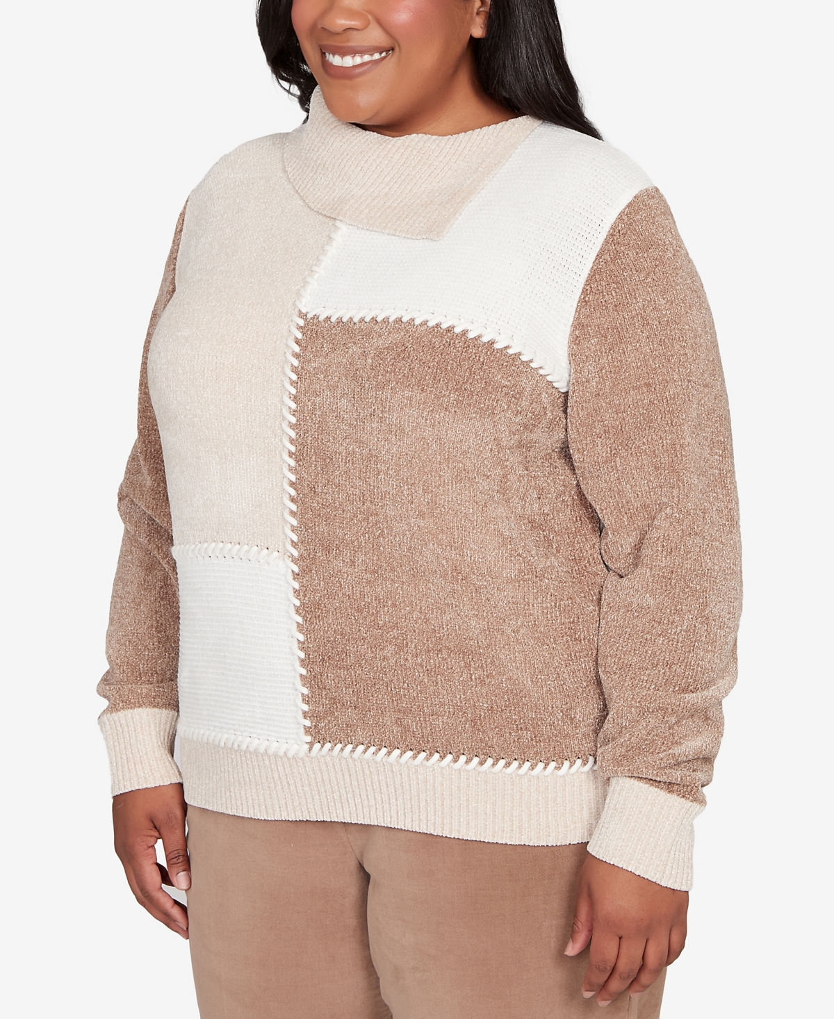 Alfred Dunner Plus Size Vienna Neutral Tones Colorblock Sweater In Brown