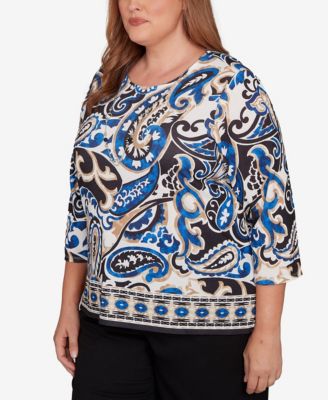 Plus Size Barcelona Paisley Knit Top With Necklace