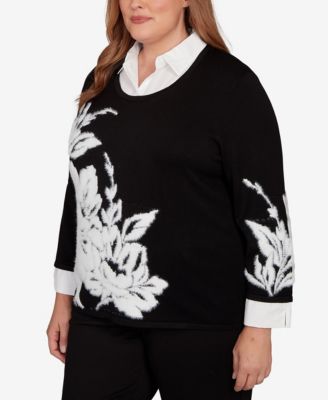 Plus Size Barcelona Dramatic Floral Two In One Sweater
