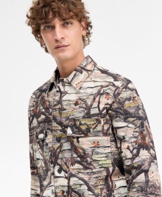 Epoldo Long Sleeve Owl Print Button-Front Shirt-Jacket