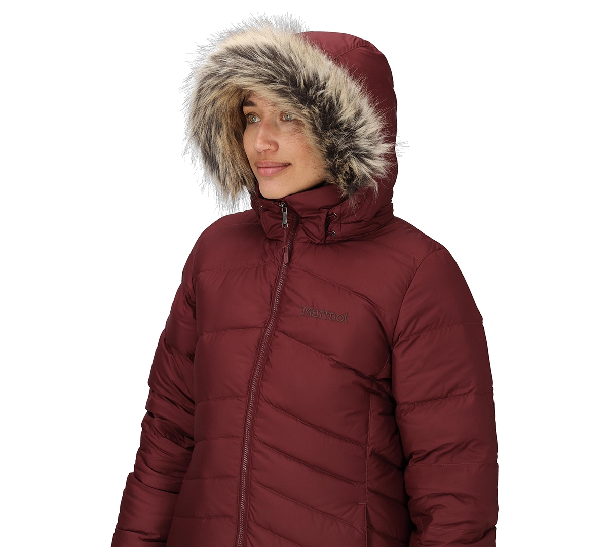 Marmot Women's Montreal Hooded Faux-fur-trim Coat In Burgundy