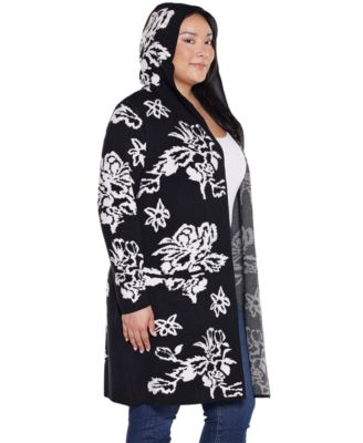 Plus Size  Hooded Fall Botanicals Coatigan Sweater