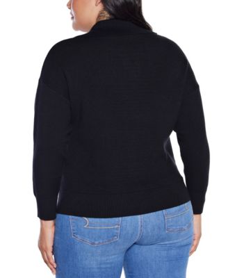 Plus Size  Rhinestone-Trimmed Split-Neck Sweater