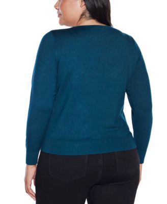 Plus Size Women’s Embellished Keyhole Crew Neck Sweater