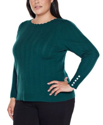 Plus Size Scalloped-Trim Boat Neck Sweater