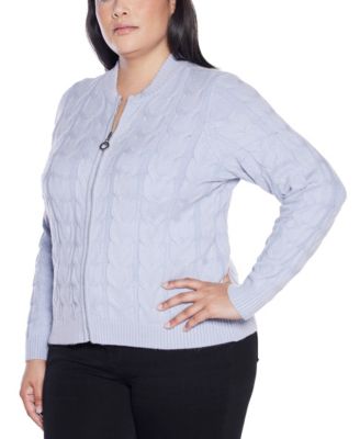 Plus Size Black Label  Zip Cable Sweater