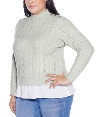 Plus Size Black Label  Chiffon-Hem Cable Sweater