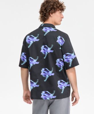 Eligino Short Sleeve Logo Print Button-Front Camp Shirt