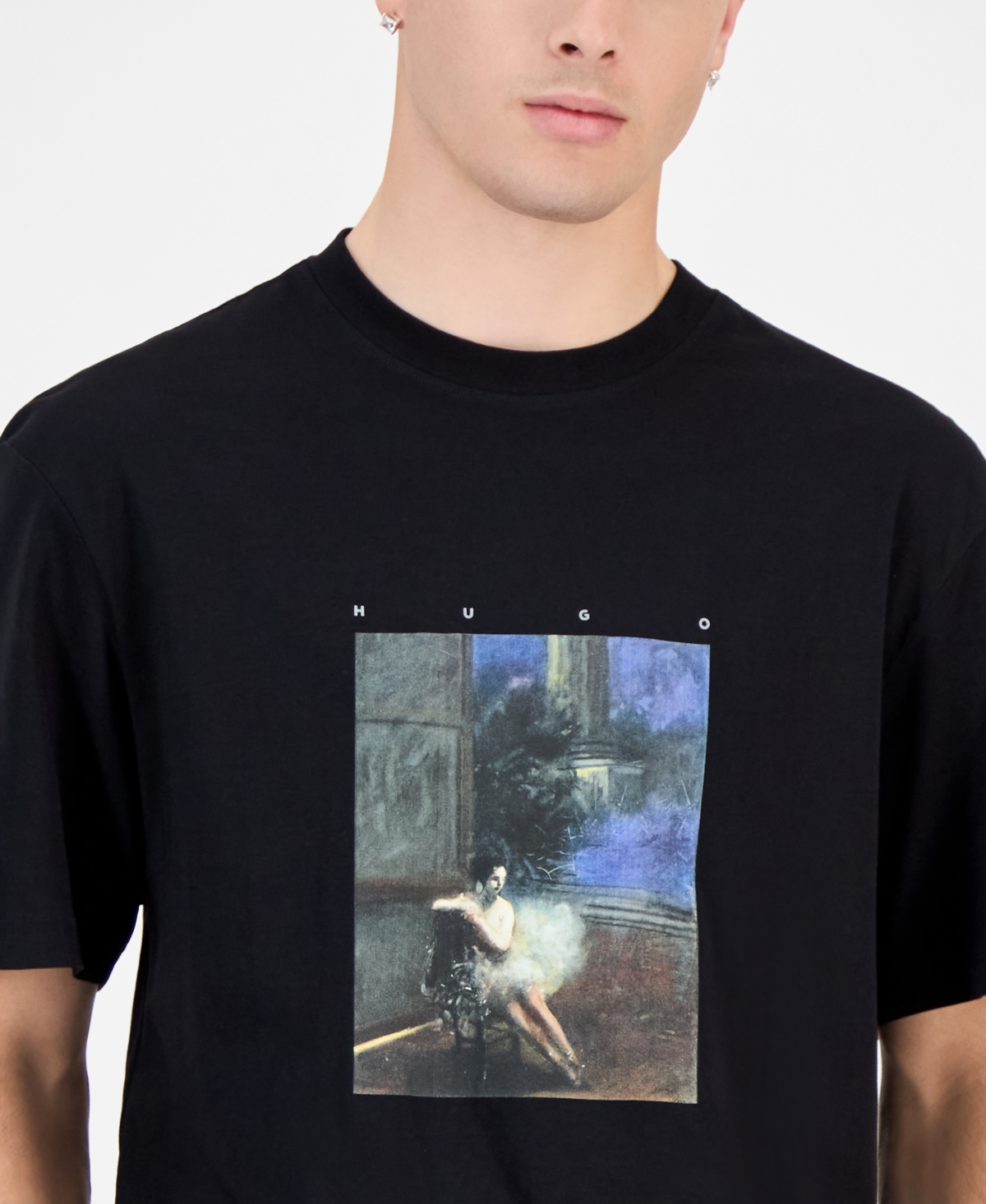 Hugo Boss Men's Dabolos Relaxed-Fit Piece-Dyed Short-Sleeve Graphic Cotton T-Shirt