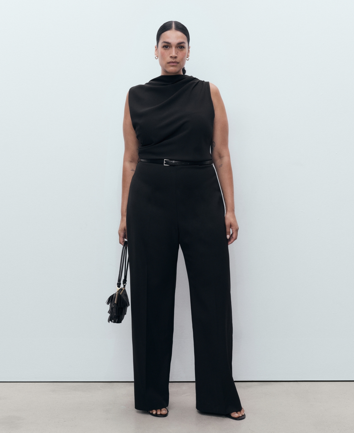 Mango Women's Draped Neck And Belt Long Jumpsuit In Black