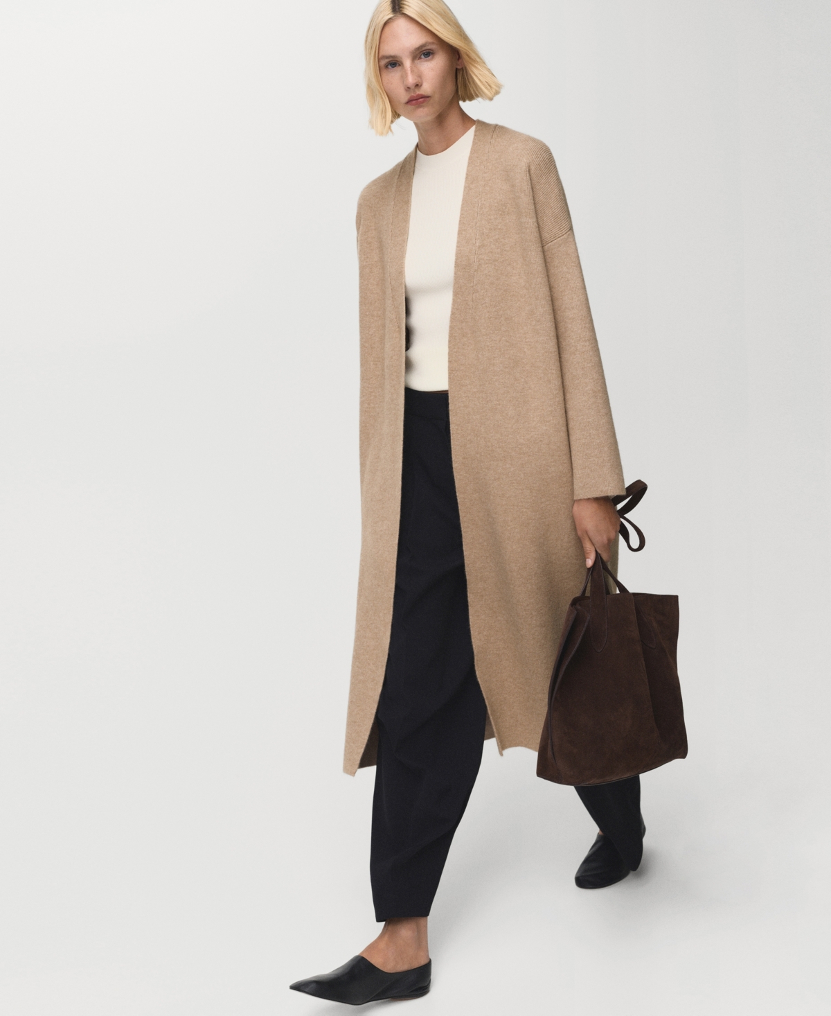 Mango Women's Long Knitted Cardigan In Brown