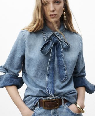 MANGO - Women's Bow Detail Denim Shirt