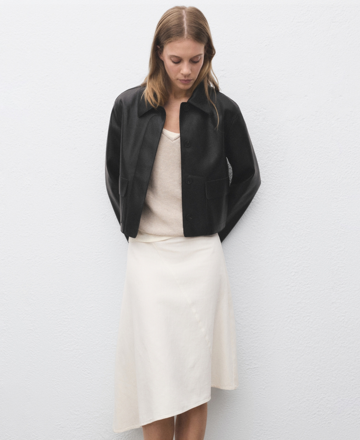 Mango Women's Pockets Leather-effect Jacket In Black