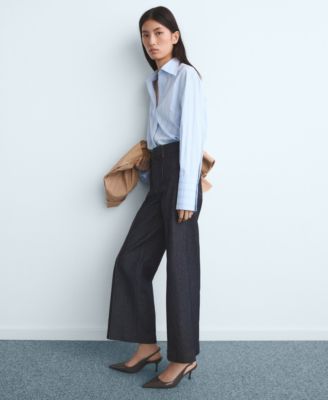 Women's Stitching Detail High-Waisted Culotte Jeans