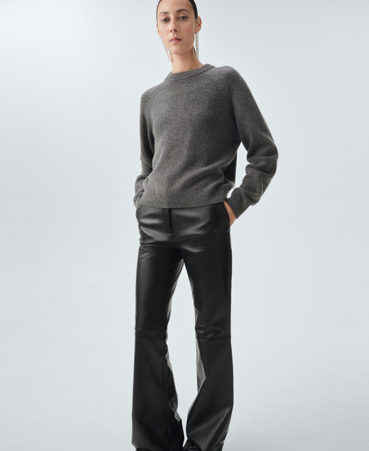 Mango Leather Flare Leg Pants In Black