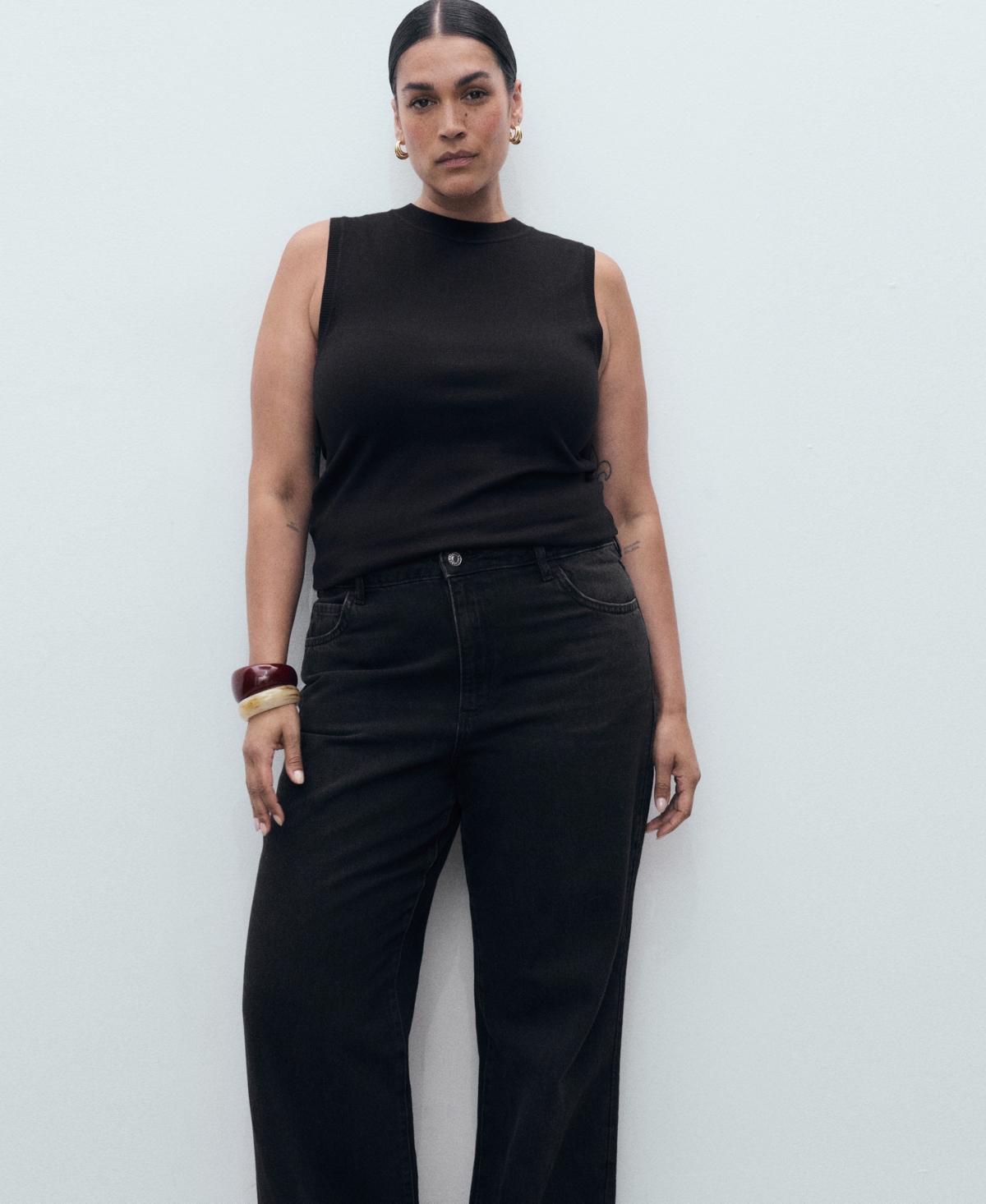 Mango Women's Danila Wide Leg High-rise Jeans In Black