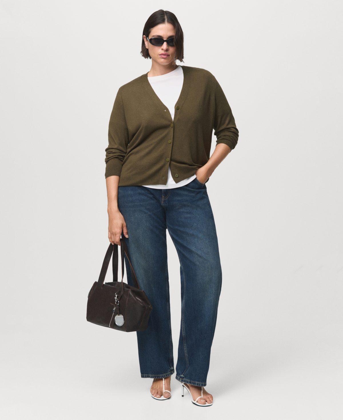 Mango V-neck Knit Cardigan In Brown