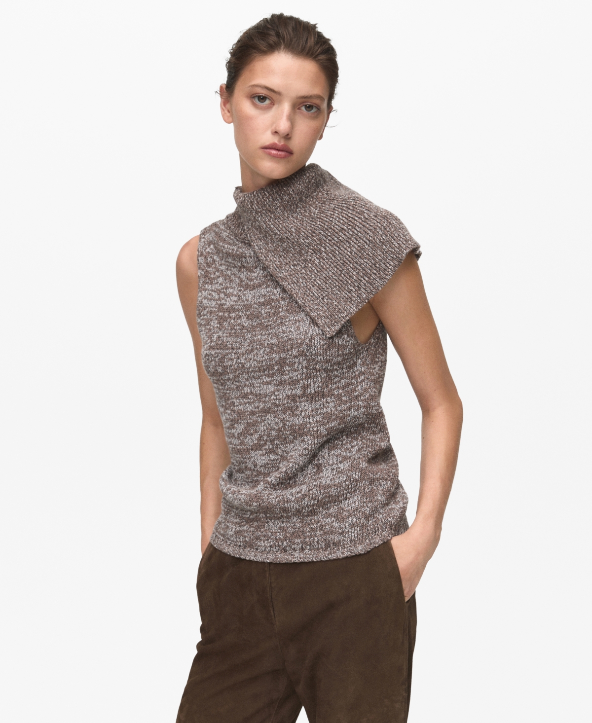 Mango Women's Mottled Wrap Collar Sweater Vest