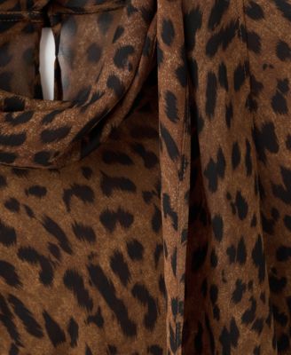 Women's Scarf Detail Leopard Print Blouse