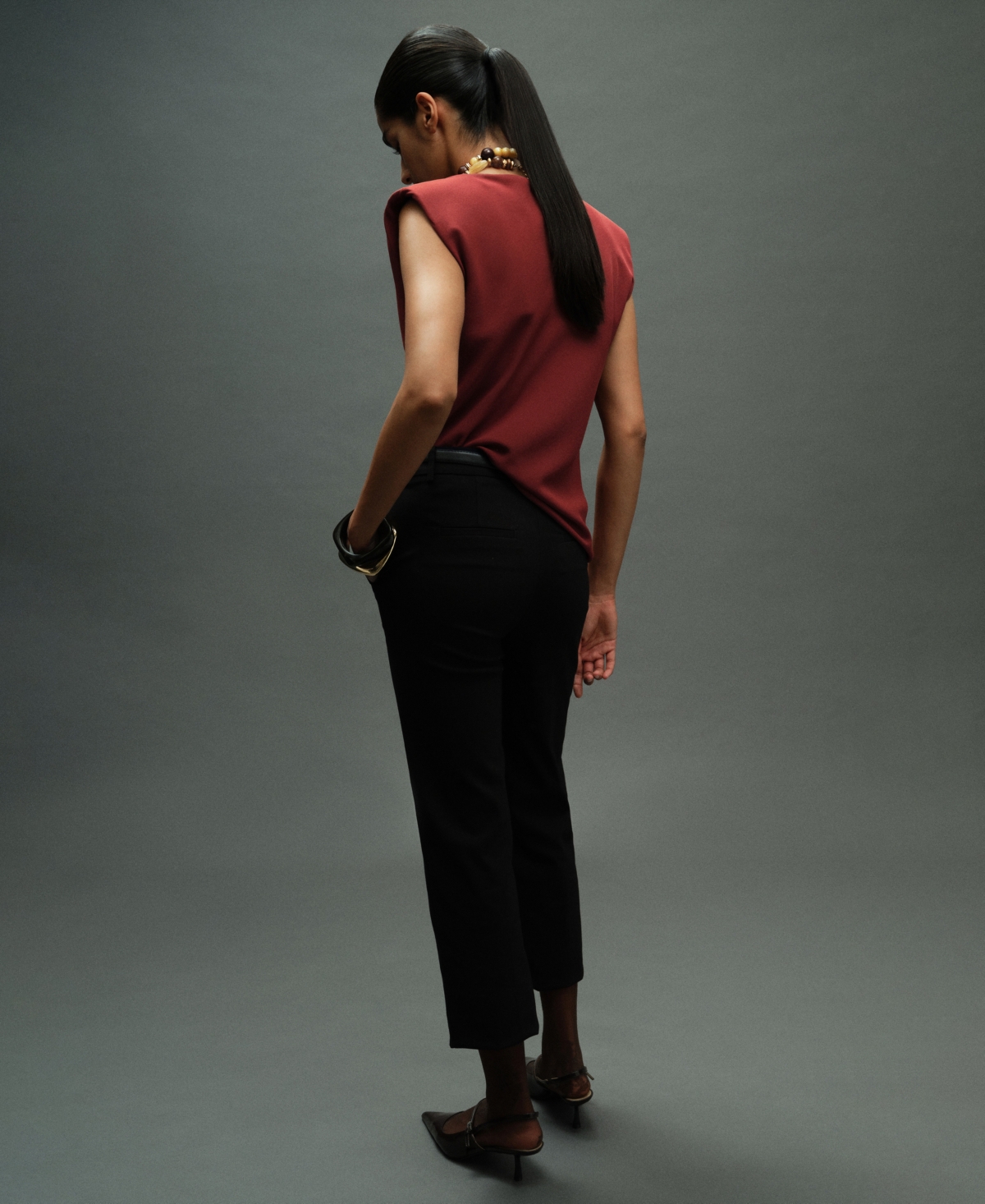 Mango Ruched Strong Shoulder Top In Red