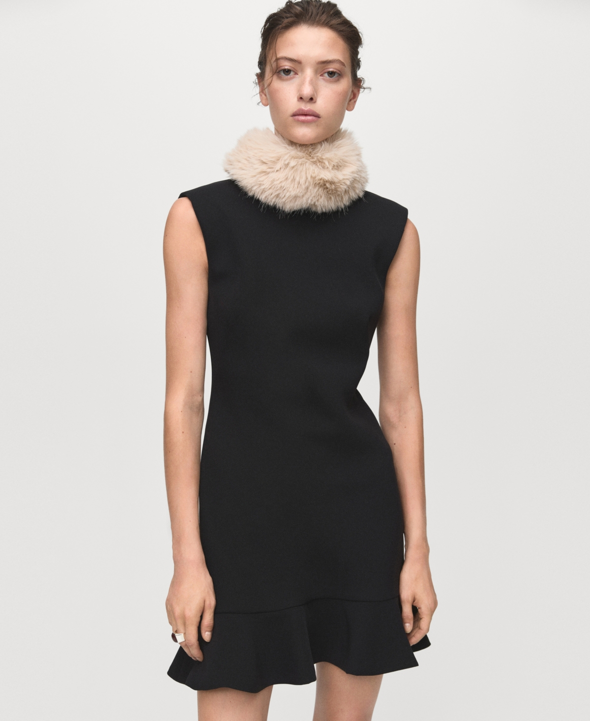 Mango Landa Sleeveless Ruffle Hem Dress In Black