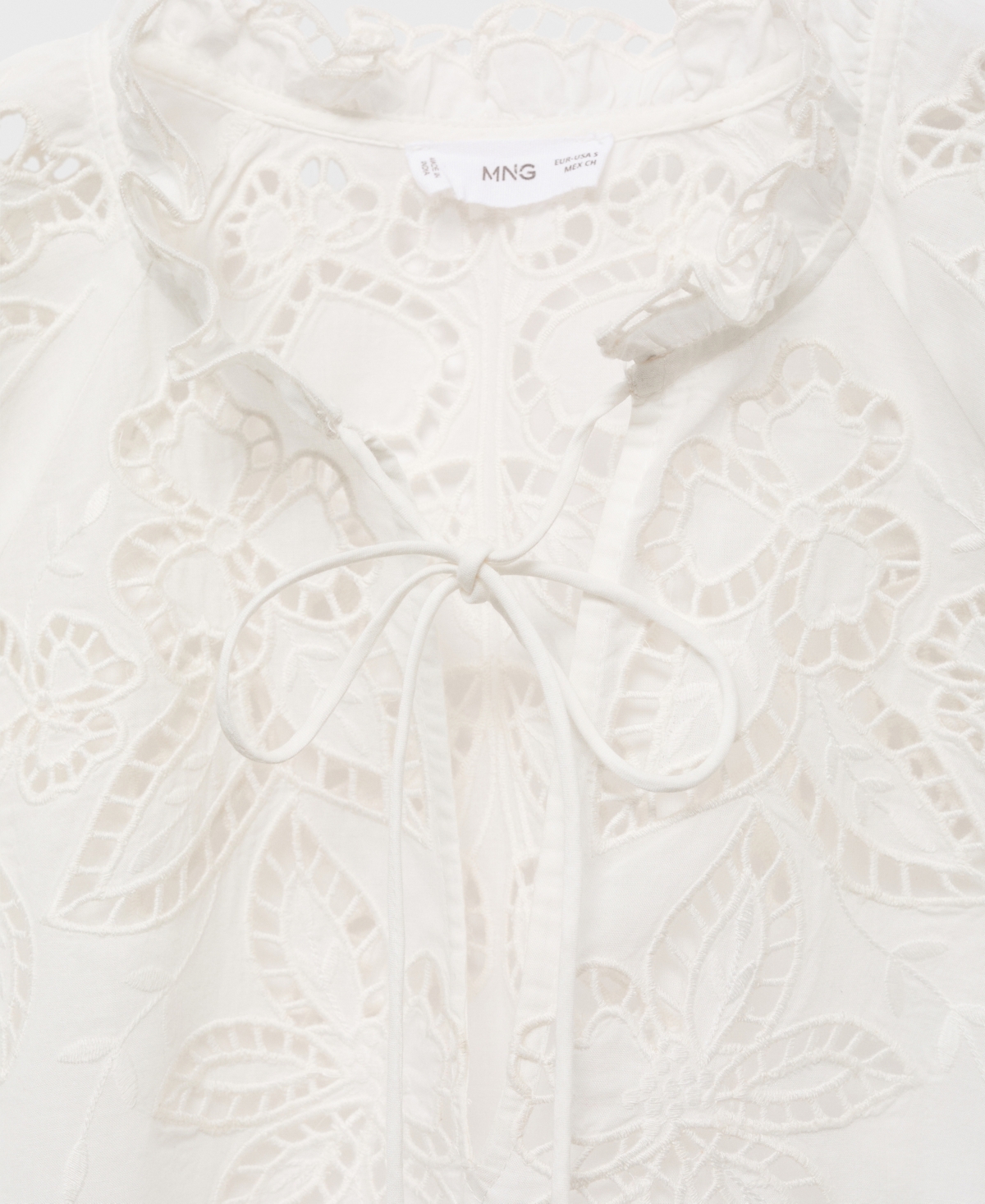 Mango Embroidered Blouse With Bows Ecru In White
