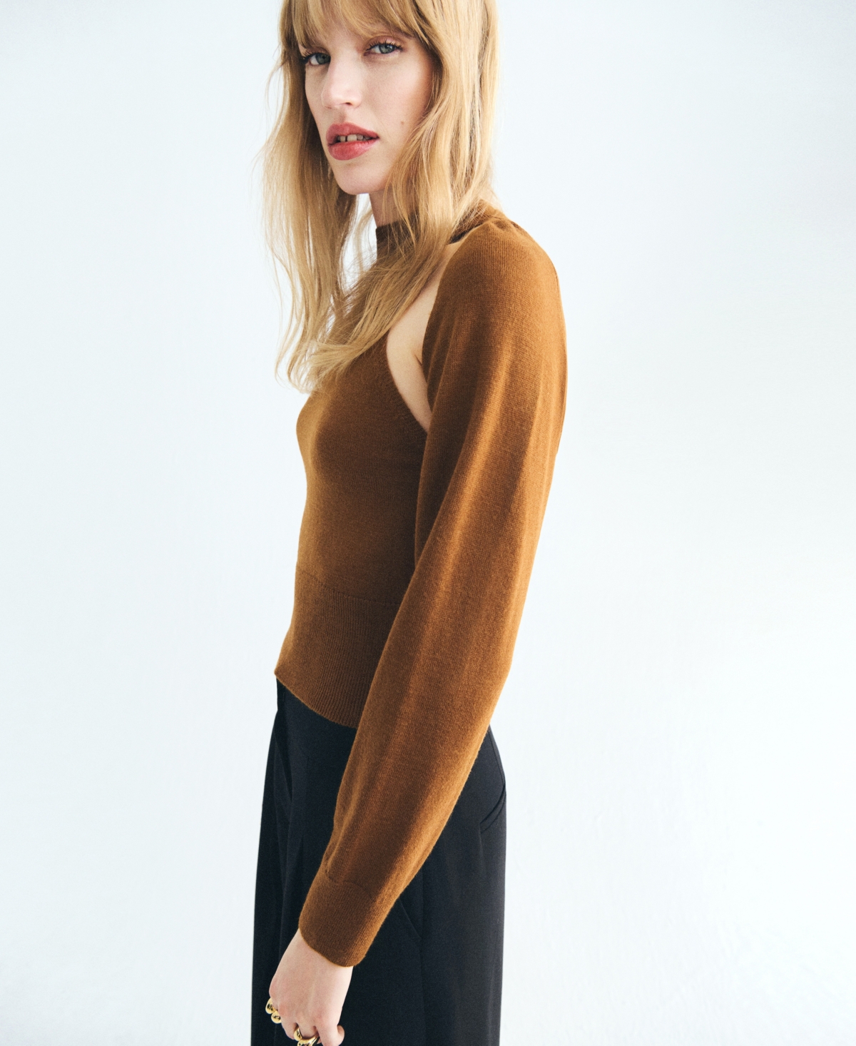 Mango Cutout Sweater In Brown