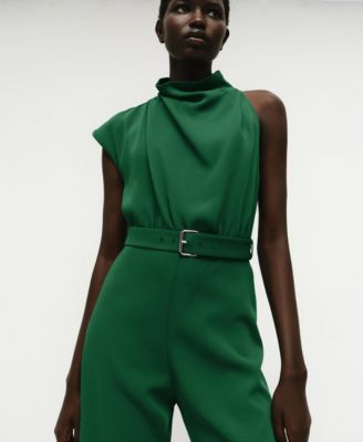 Women's Belted Asymmetrical Long Jumpsuit