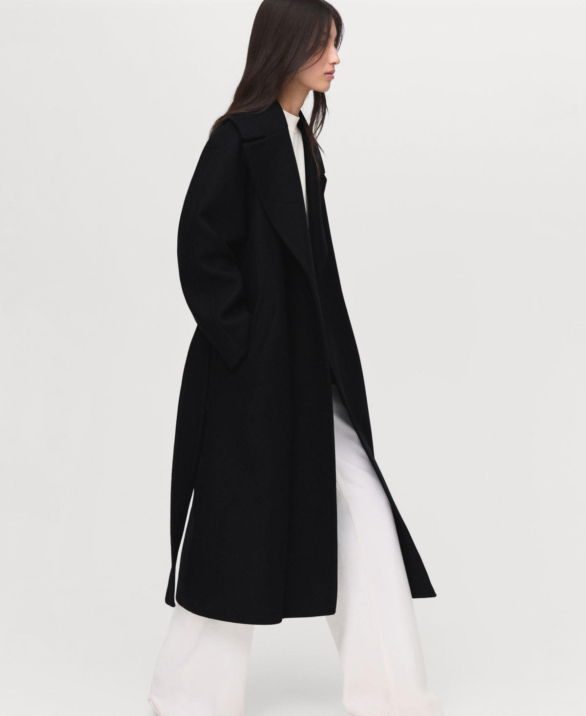 Mango Women's Belted Woolen Coat In Black