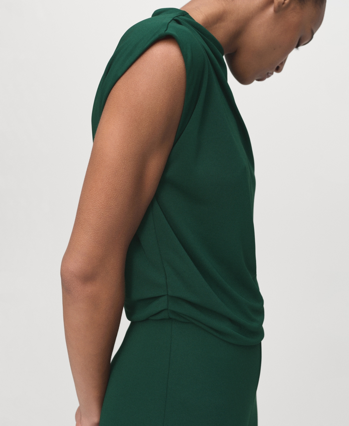 Mango Straight-fit Jumpsuit With Draped Neckline Dark Green In Green