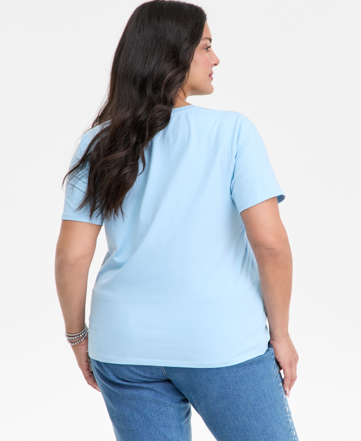 Inc International Concepts Plus Size V-neck Rhinestone-embellished Top, Macy's Exclusive In Blue