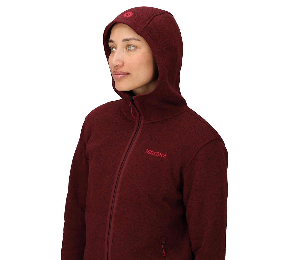 Marmot Women's Drop Line Full-zip Sweater Hoodie In Burgundy