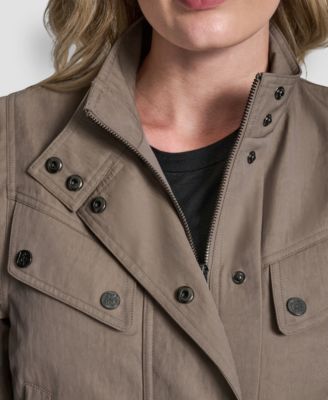 Women's Collared Cropped Moto Trench Coat